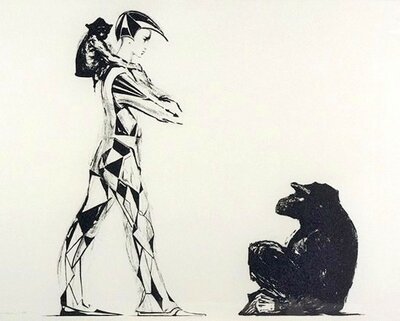 Bjørn ransve, harlekin med aper (1987)